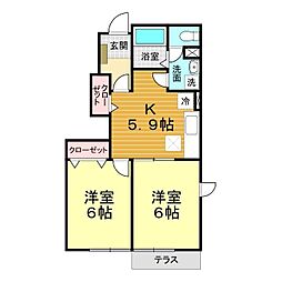 シャン・ド・フルール 2DKの間取図画像