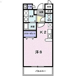 ブルースカイ 1Kの間取図画像