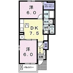 チェリー・ブロッサム1 2DKの間取図画像