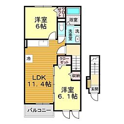 サンスカイ黒川2 2LDKの間取図画像