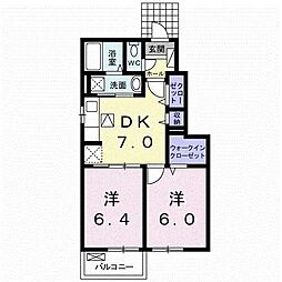サンスカイ黒川4 2DKの間取図画像