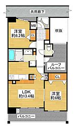 クレアシティ布施 2LDKの間取図画像