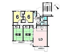 入間扇町屋団地5号棟 4LDKの間取図画像