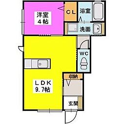 サンライズ吉松3 1LDKの間取図画像