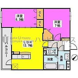 エスパシオフェリス大野城 2LDKの間取図画像