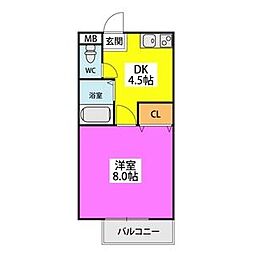 サンガーデン福間A棟 1DKの間取図画像