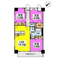 シグレア下大利 3LDKの間取図画像