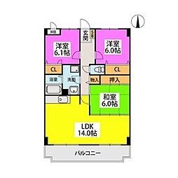 ルミエール姪浜 3LDKの間取図画像