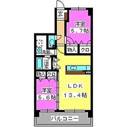 ヴィルヌーブ姪浜 2LDKの間取図画像