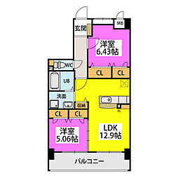 プレシアM 2LDKの間取図画像