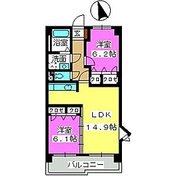 パラディ小田部 2LDKの間取図画像