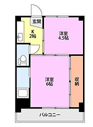 アシスト上越マンション1 2Kの間取図画像