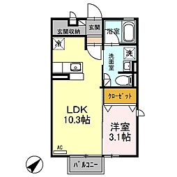 Aznable 1LDKの間取図画像