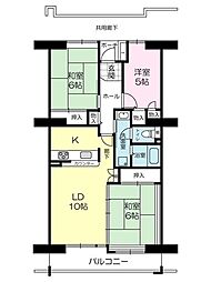 UR都市機構グリーンヒルズ鷹取6号棟 3LDKの間取図画像