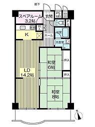 スワンハイム昆陽 2SLDKの間取図画像