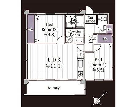 専有面積51.84m2、バルコニー面積8.33m2 使い勝手の良い2LDKの間取りです