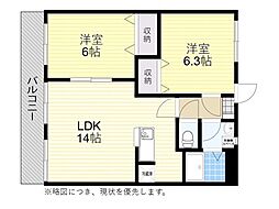 プランドール北浜 2LDKの間取図画像