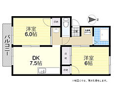 グリーンパークB 2DKの間取図画像