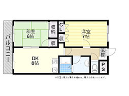 エグゼコート大在2 2DKの間取図画像