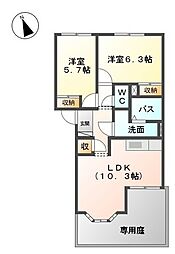 パサージュ 2LDKの間取図画像