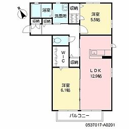 オブリガード 2LDKの間取図画像
