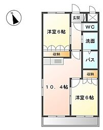 シーウインド2 2LDKの間取図画像