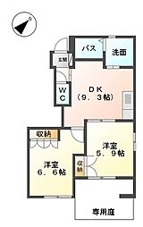 ロココ・モダン 2DKの間取図画像
