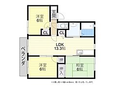 フレグランス北A 3LDKの間取図画像