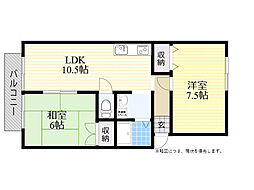 アネックス皆春A棟 2LDKの間取図画像
