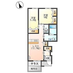 メルヴェーユ1 2LDKの間取図画像
