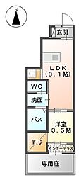 グレーシア皆春 1LDKの間取図画像