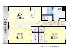 ロイヤルレジデンスK2 2LDKの間取図画像