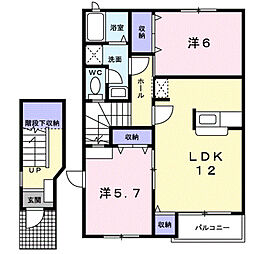 サンジュヒルB棟 2LDKの間取図画像