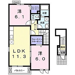 アメニティ3 2LDKの間取図画像