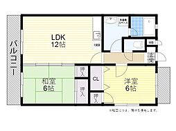 パルジュ鶴崎 2LDKの間取図画像