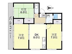 石崎ハイツ 3DKの間取図画像