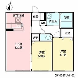 フェリーチェ三川1 2LDKの間取図画像
