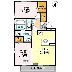 グランシャリオM 2LDKの間取図画像