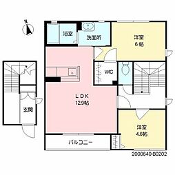 ラ・ルース若宮B 2LDKの間取図画像