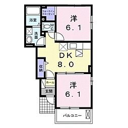 ノゥブルコート 2DKの間取図画像