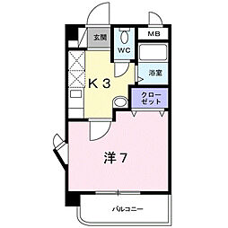 シーポート花時計 1Kの間取図画像