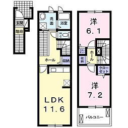 ロイヤル・フィオーレB 2LDKの間取図画像