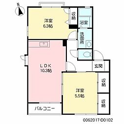 グリーンパーク'96D 2LDKの間取図画像