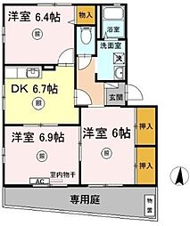 ボヌール羽屋C 3DKの間取図画像