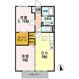 グランデ賀来 2DKの間取図画像