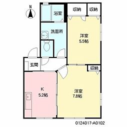 プルニエふじケ丘 2Kの間取図画像