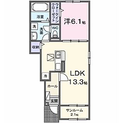 プロムナードS.T賀来北 I 1LDKの間取図画像