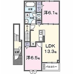プロムナードS.T賀来北 I 2LDKの間取図画像