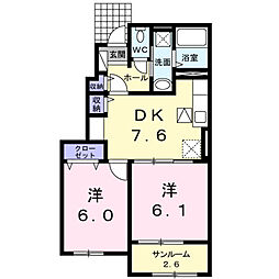 エテルノM・M2 2DKの間取図画像
