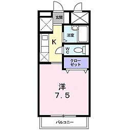 ブルースカイ鴻川 1Kの間取図画像